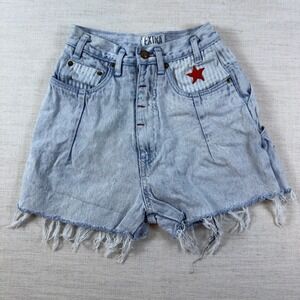 Vintage Extra Denim Shorts Acid Wash Star Patch Striped High Waist Cut Offs 5